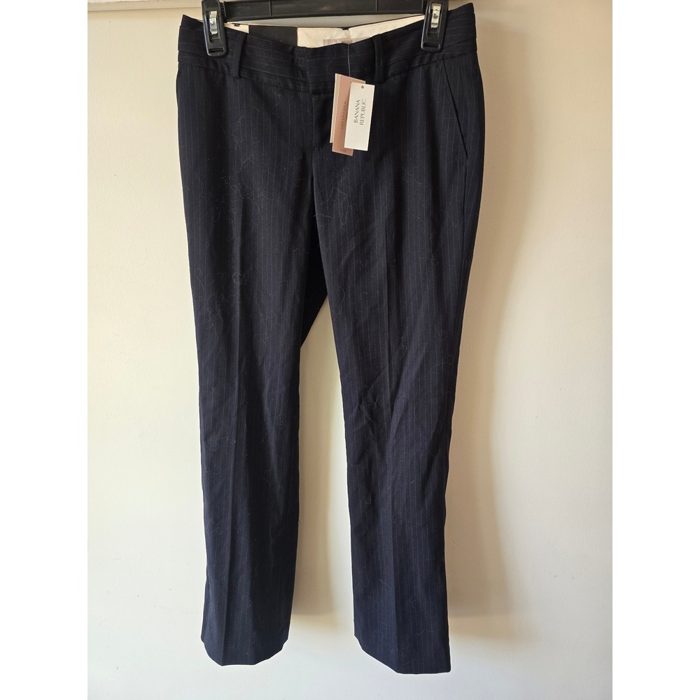 Banana Republic Martin Fit Pinstripe Trousers Navy Blue 0P Petite NEW
